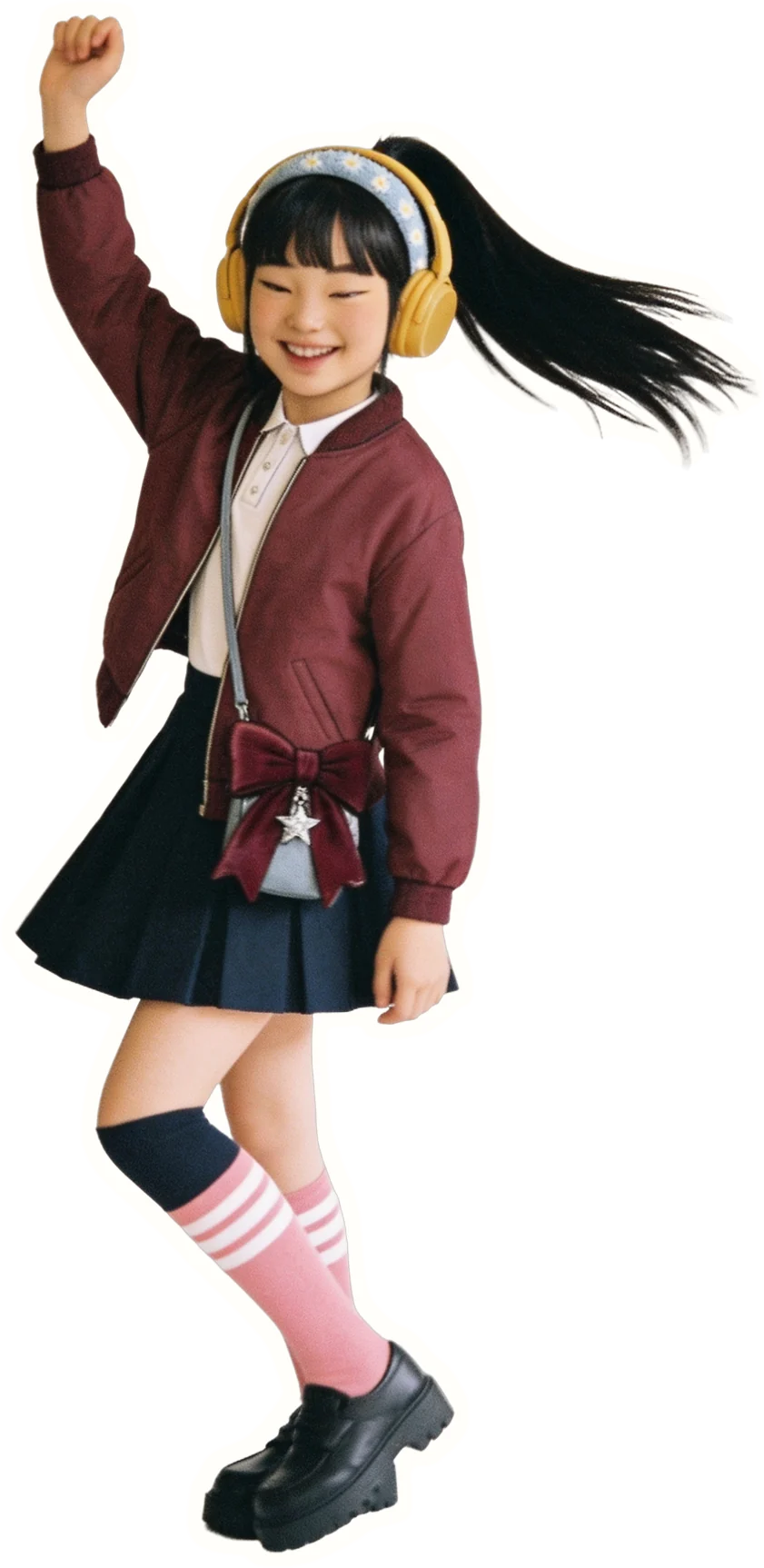 Una Brillagirl baila sola con sus cascos amarillos y un calcetín de cada color